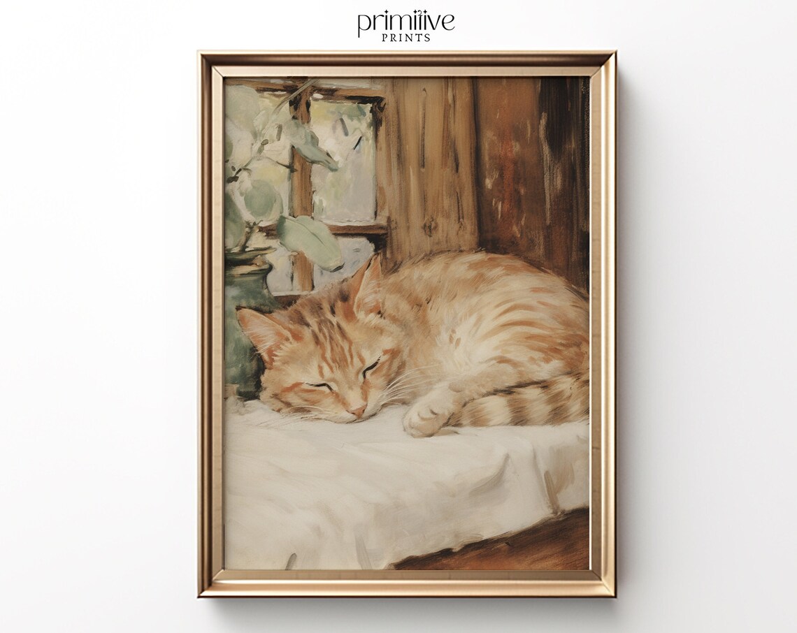 Farmhouse Cat Art Print, Country Spring Decor