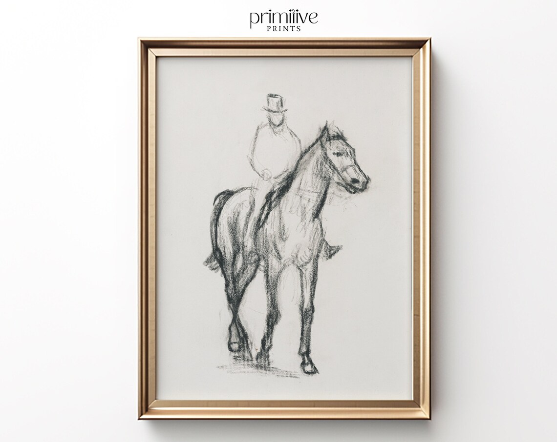Horse Riding Print, Modern Farmhouse Vintage Drawing