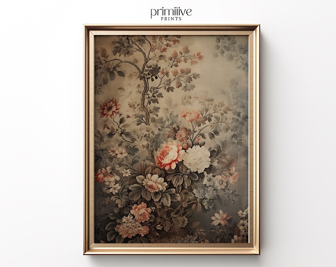 Floral Tapestry Art Print, Vintage Textile Decor