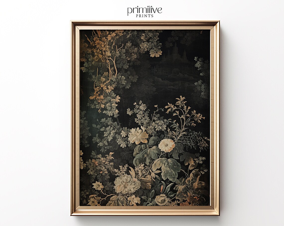 Dark Tapestry Vintage Floral Fabric Art Print