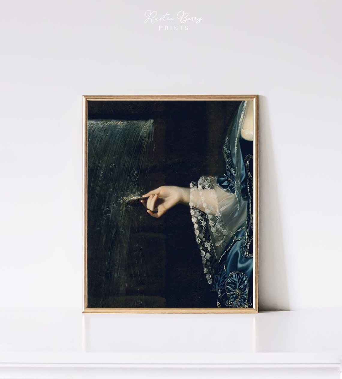 Victorian Woman Hand Under Waterfall Moody Dark Romantic Art Print