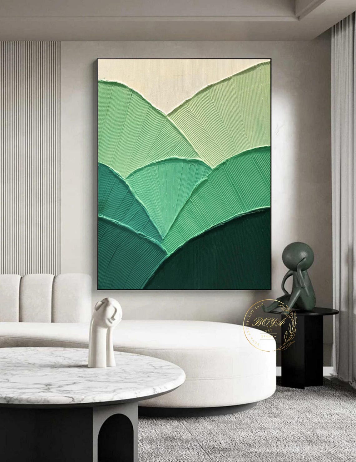 Green Gradient Ridged Leaves with Impasto Texture Abstract Poster - Image 4
