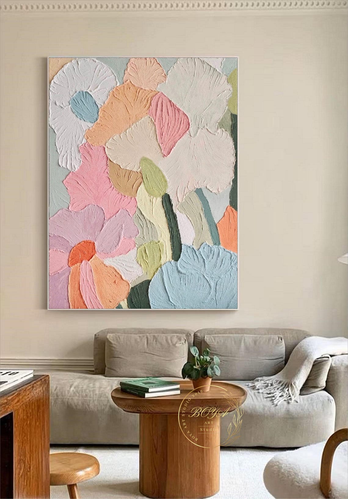 Joyful Multicolor 3D Impasto Flower Petals Abstract Floral Poster - Image 5