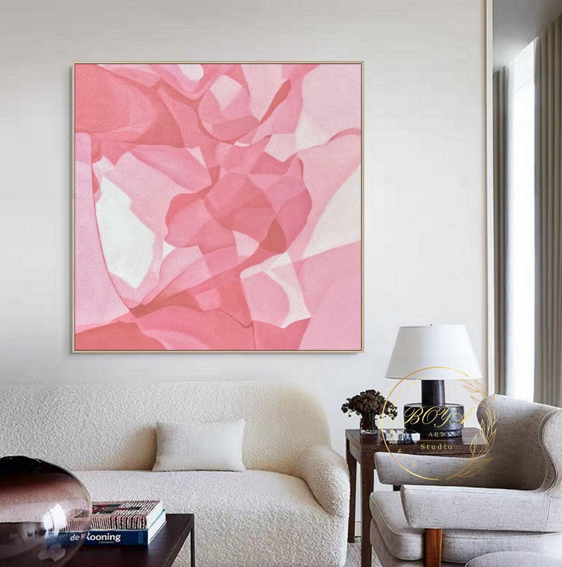 Delicate Soft Pink Overlapping Petals Minimalist Abstract Poster - Image 2
