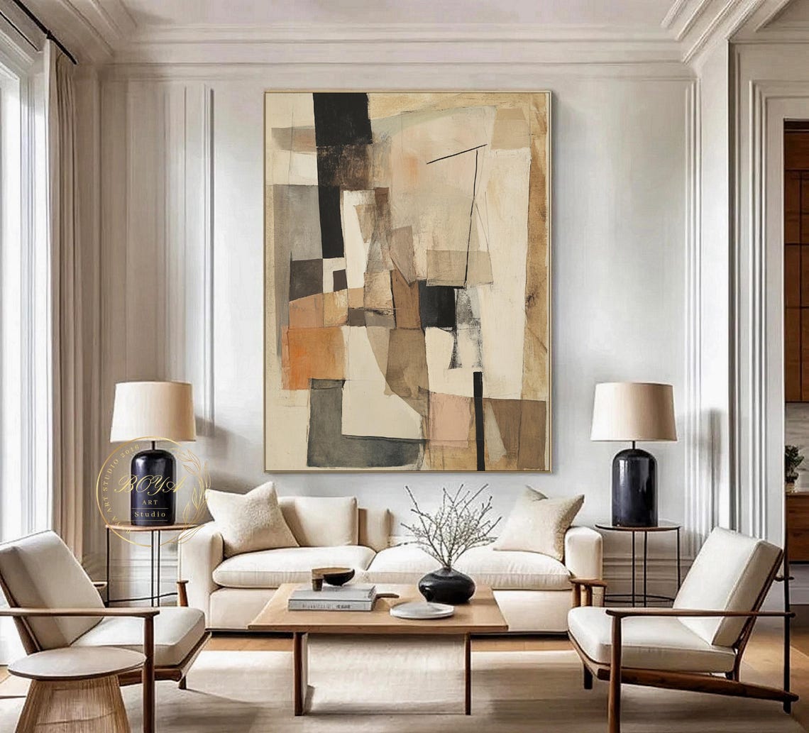 Wabi Sabi Wall Art Original Beige Painting Beige Abstract Art Large Brown Wall Art Natural Color Painting Black Textured Painting - Image 2