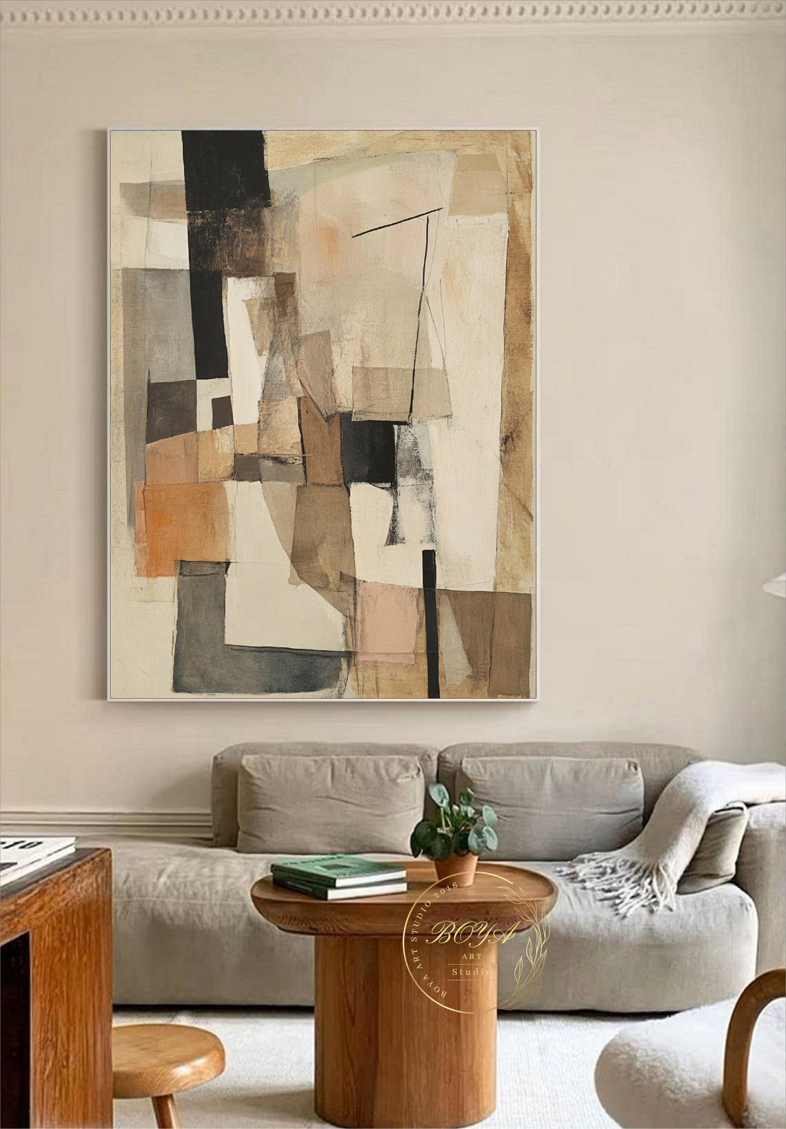 Wabi Sabi Wall Art Original Beige Painting Beige Abstract Art Large Brown Wall Art Natural Color Painting Black Textured Painting - Image 5