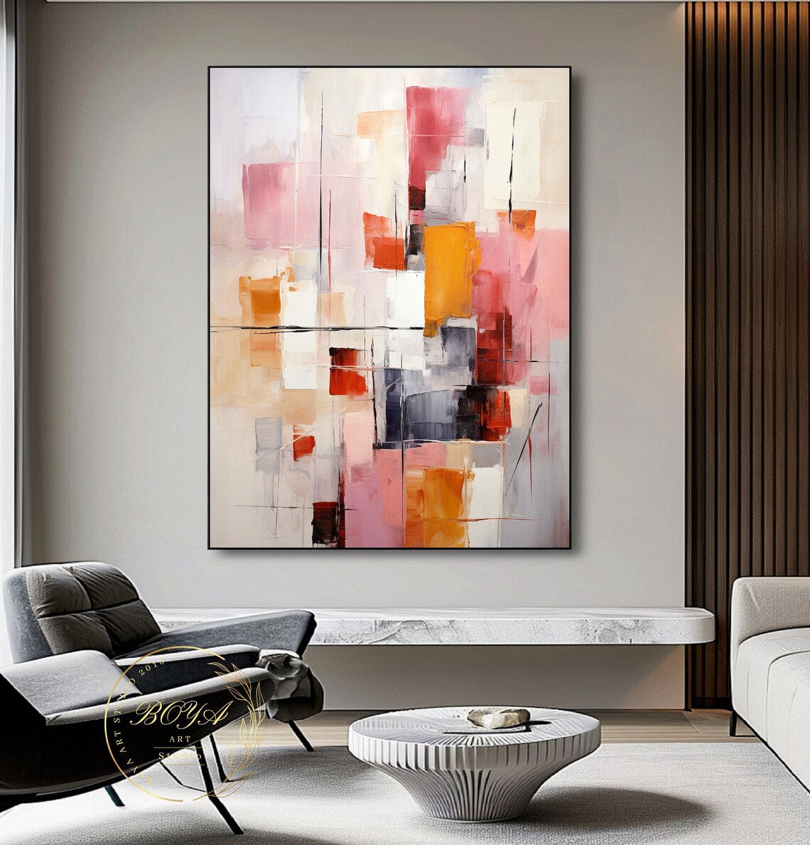 Beige Abstract Painting, Modern Textured Art Print - Image 2