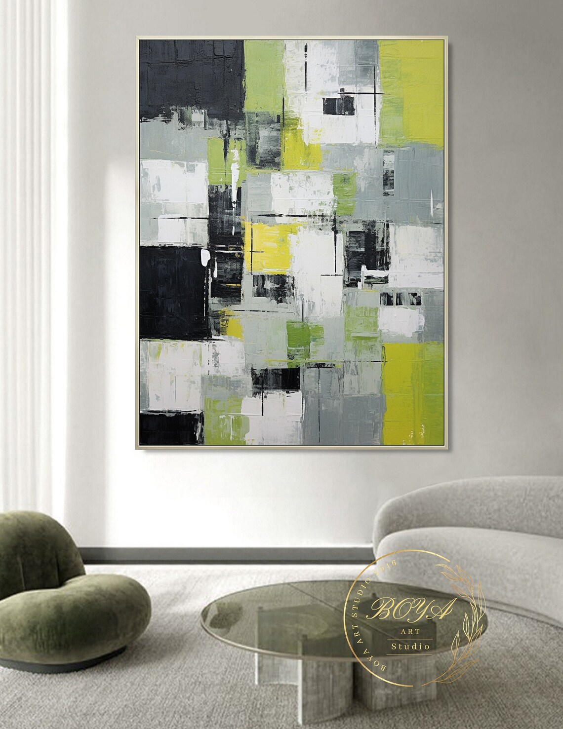 Lime Green Abstract Art Print, Modern Minimalism - Image 3