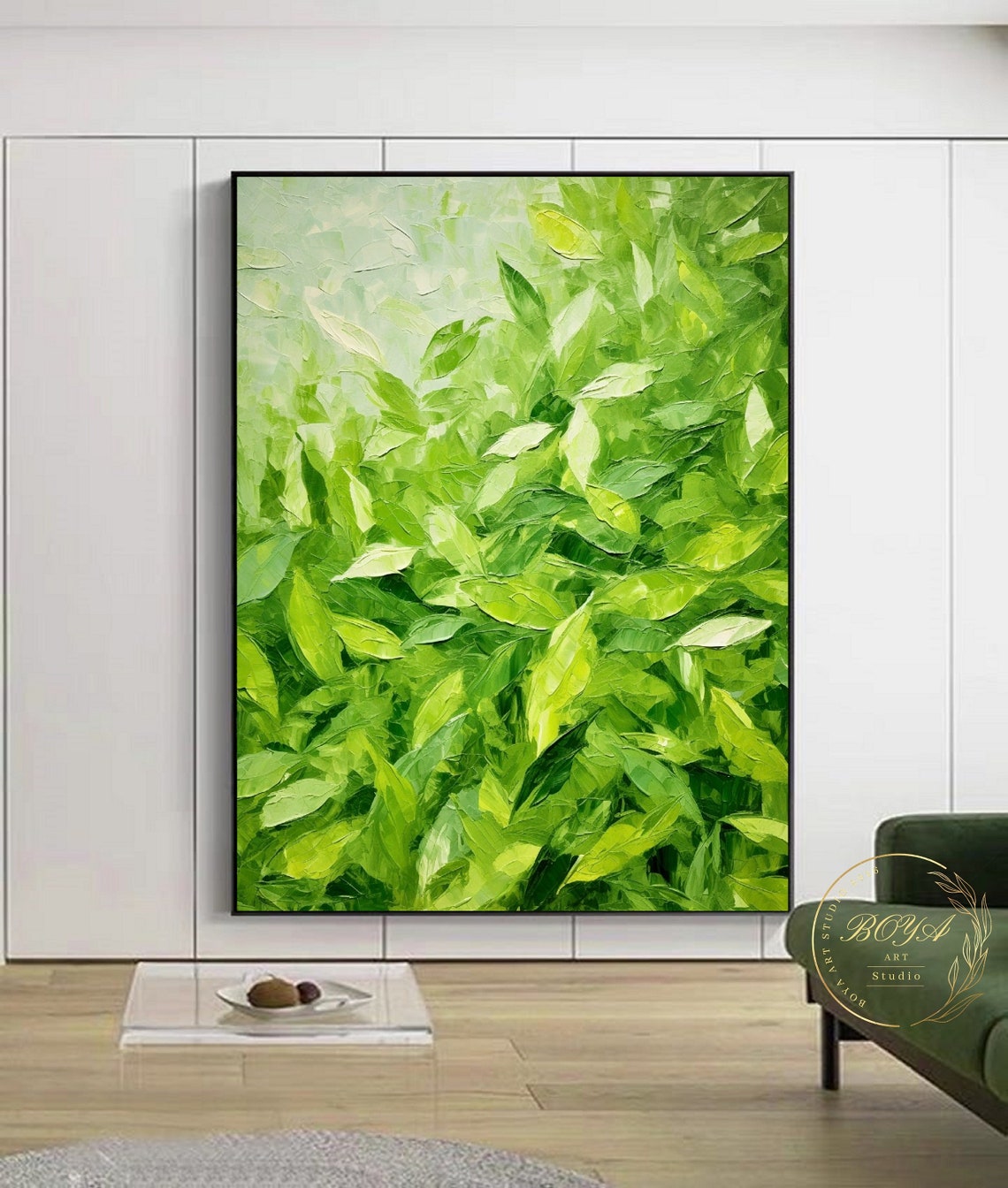 Lush Green Leaves Spring Foliage Thick Textured Abstract Poster - Image 2