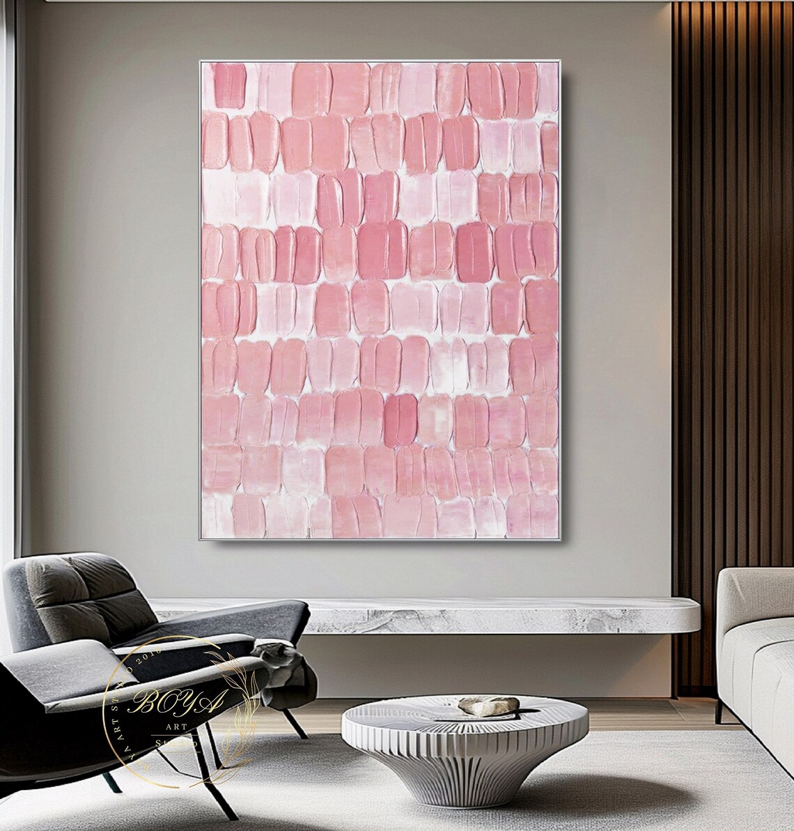 Pink Textured Abstract Painting, Minimalist Art Print - Image 2