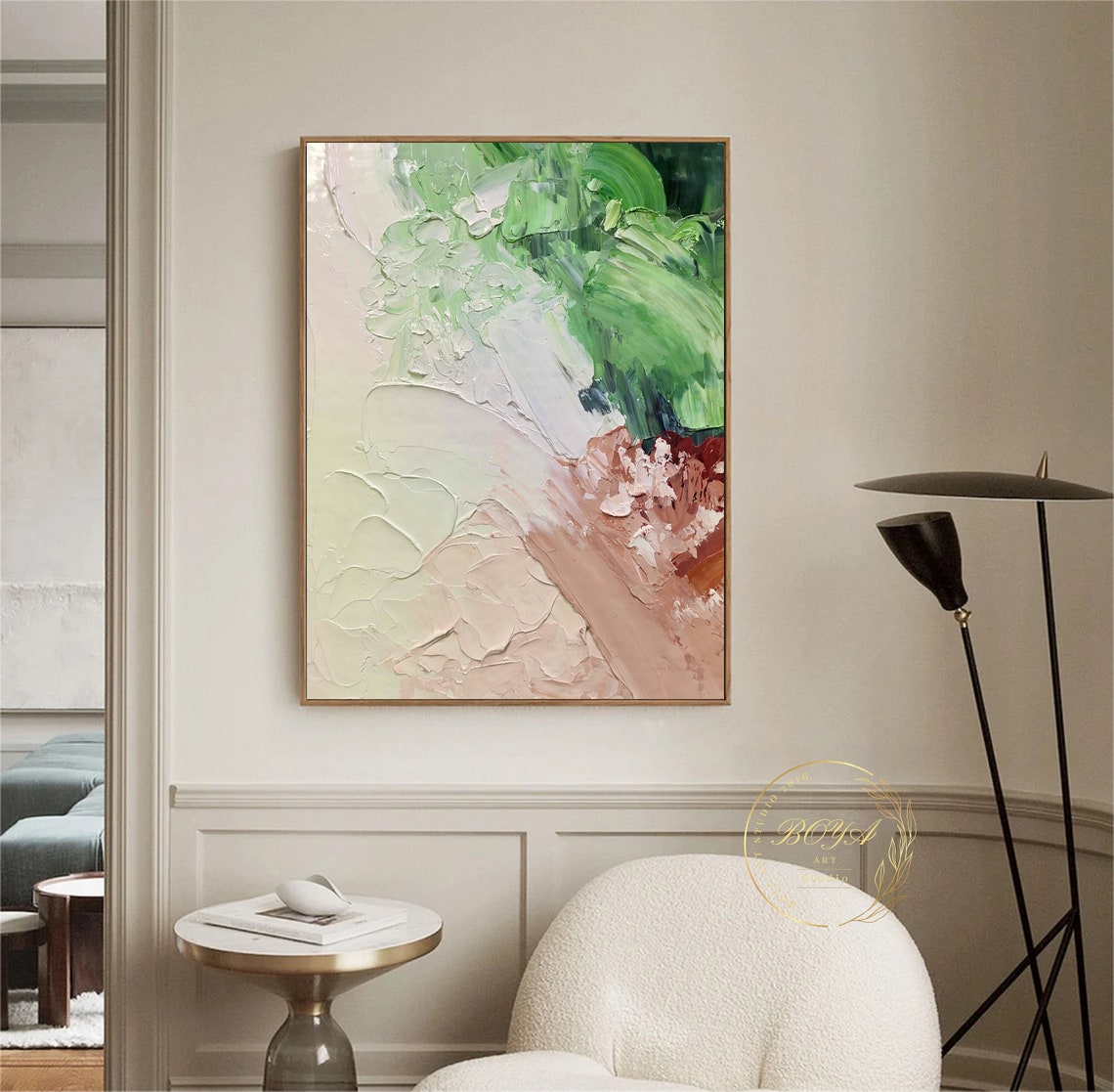 Green Cream Terracotta Thick Impasto Abstract Artwork Painting Poster - Image 3