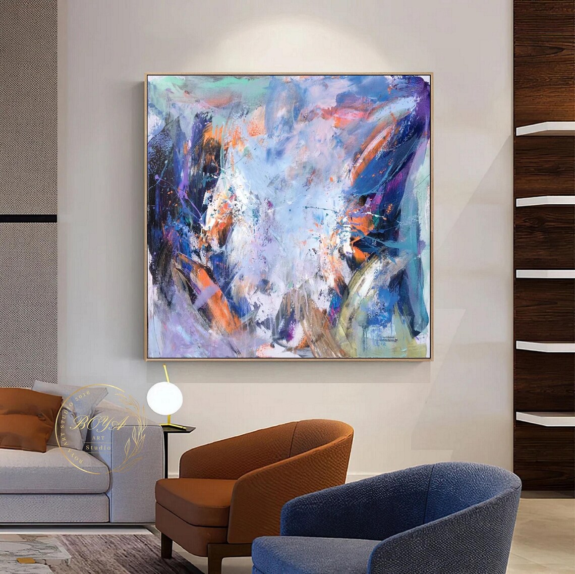 Expressive Blue and Purple Swirling Brushstroke Abstract Poster - Image 2