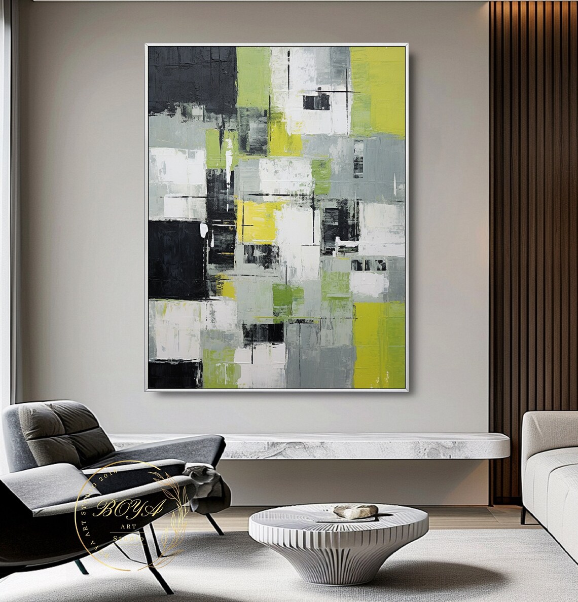 Lime Green Abstract Art Print, Modern Minimalism - Image 4