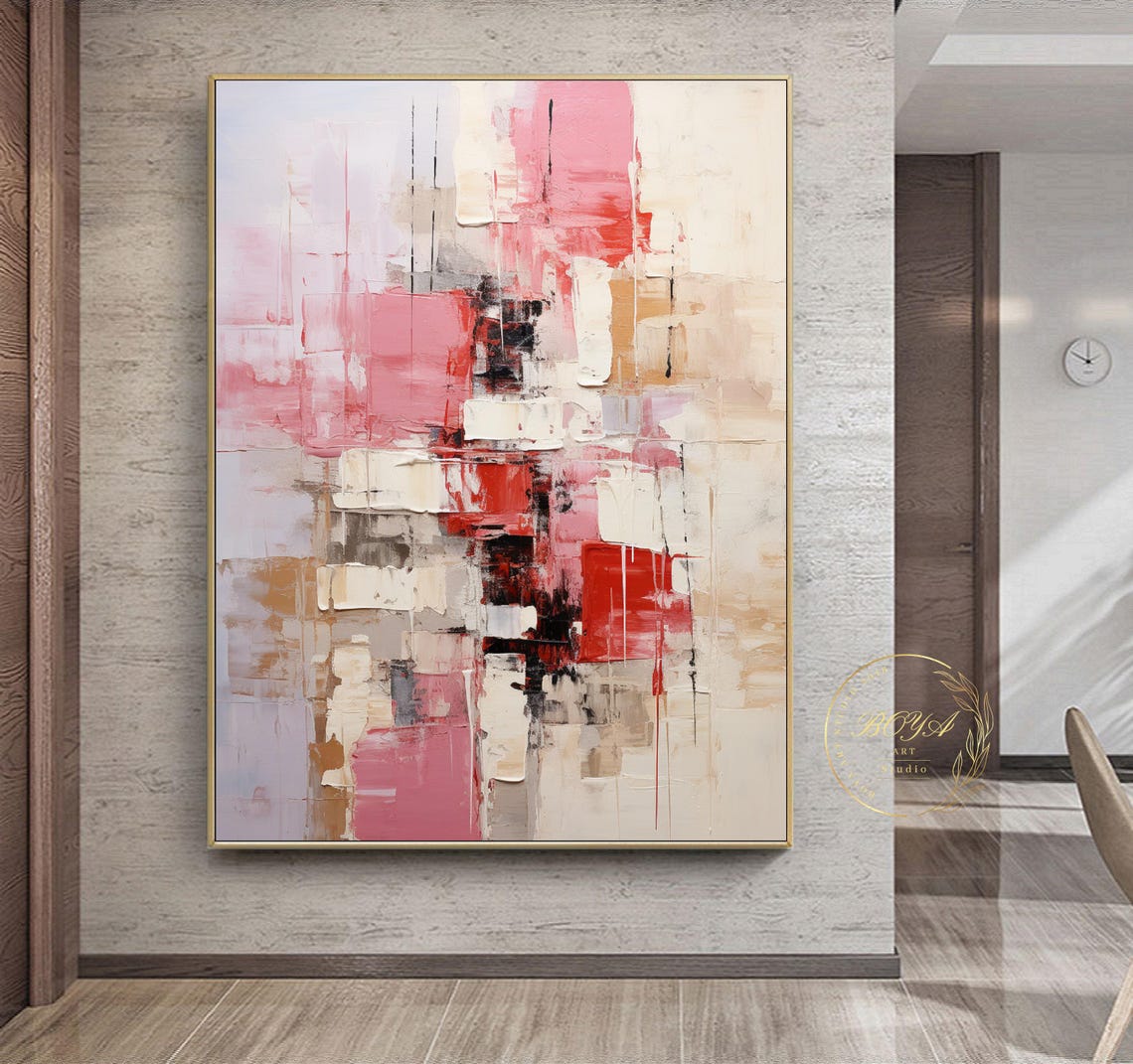 Large Pink Textured Painting Pink Wall Art Original Beige Abstract Painting Beige 3d Textured Art Warm Color Wall Art Pink Abstract Painting - Image 5