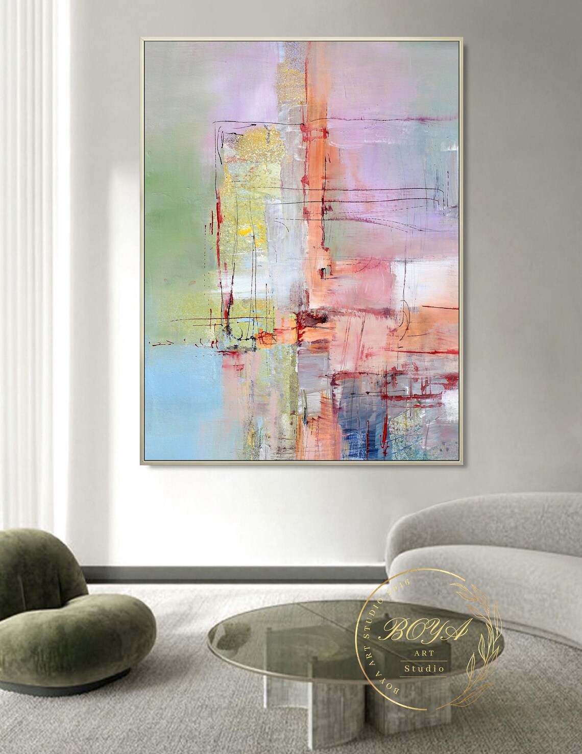 Rainbow Abstract Painting, Modern Line Art Print - Image 4