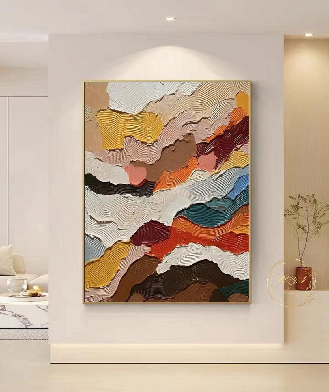 Large 3d Texture Painting Colorful Abstract Painting Beige Art Multicolour Wall Painting Brown Textured Art Modern Art Oil Painting - Image 3