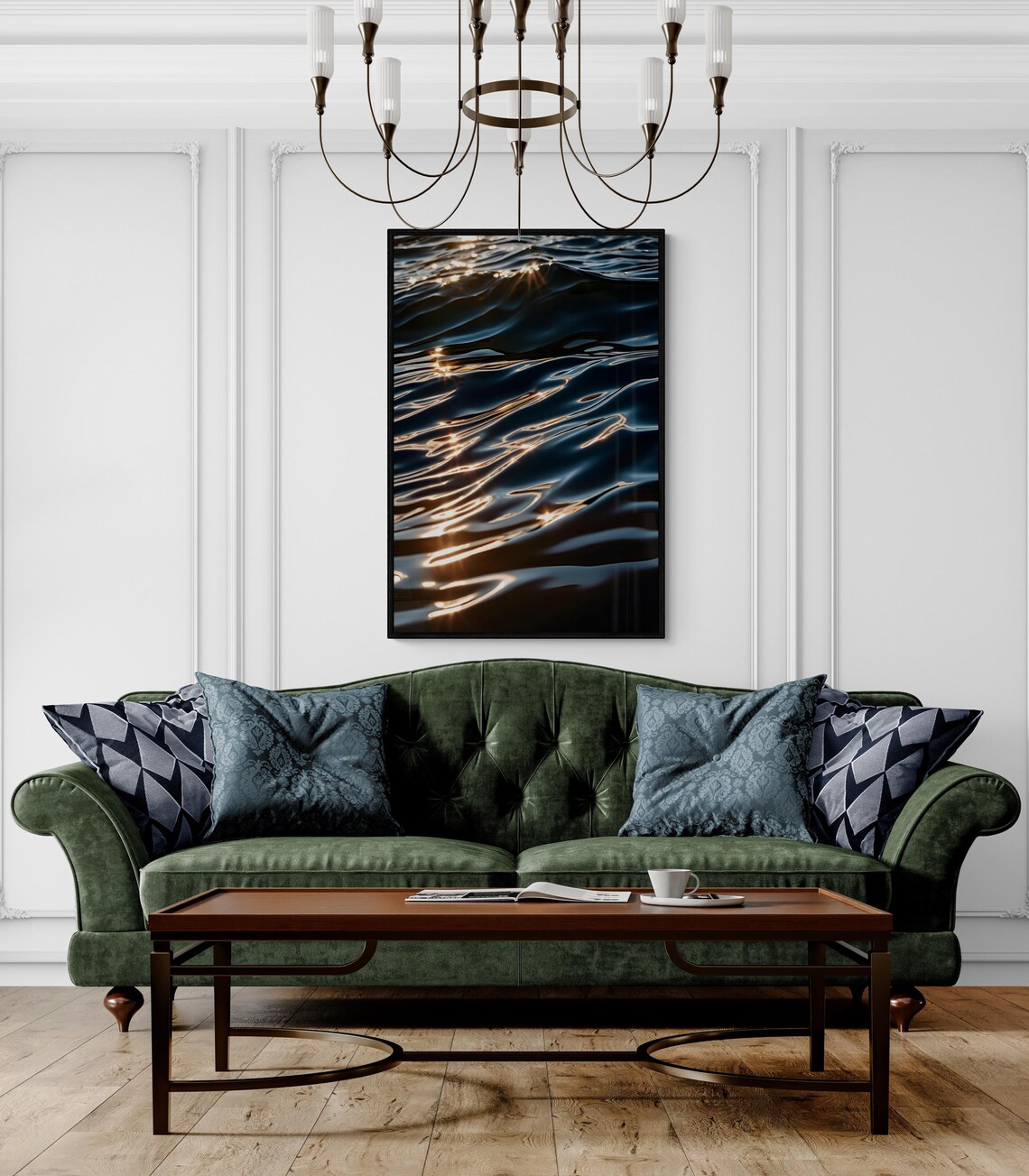 Dark Ocean Waves Golden Sunlight Reflections Moody Sea Photo Art Poster - Image 3