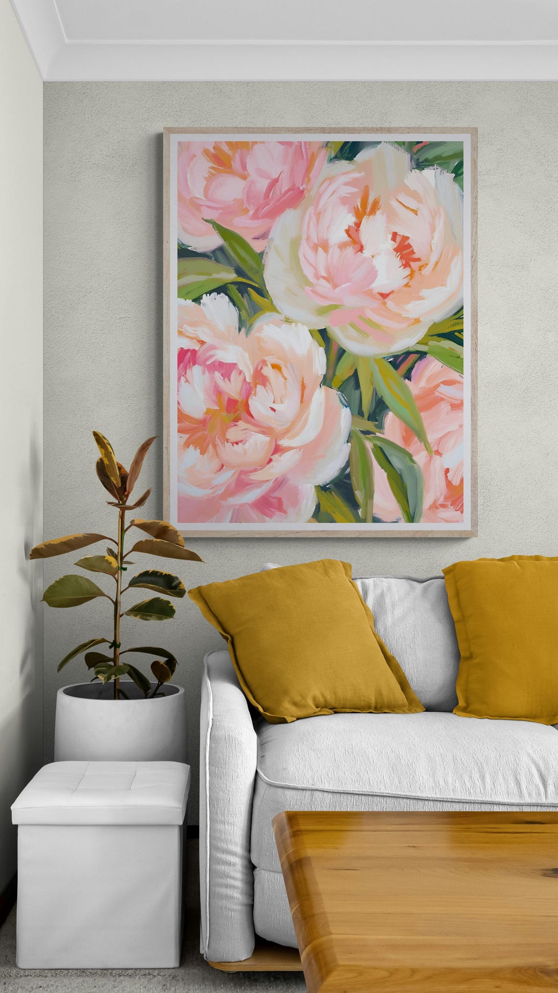 Blush Pink Peony Blooms Impressionist Floral Painting Art Poster - Image 3