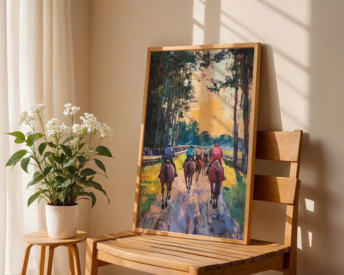 Horse Racing Jockeys Sunset Track Impressionist Equestrian Sport Poster - Image 2