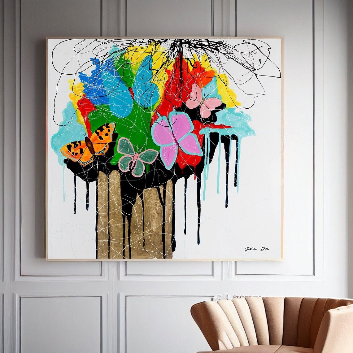 Butterflies Abstract Painting, Contemporary Art Print