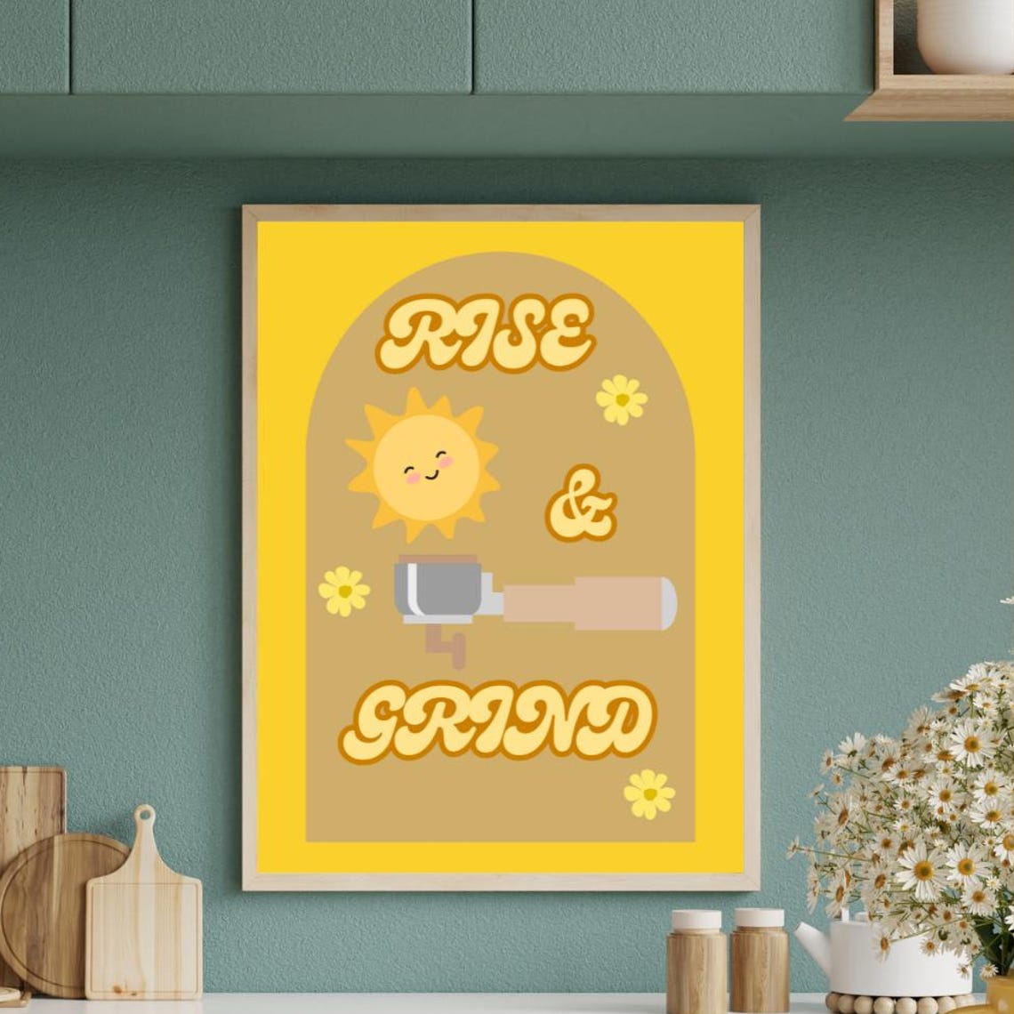 Rise Grind Retro Kitchen Print Funky Coffee Wall Art