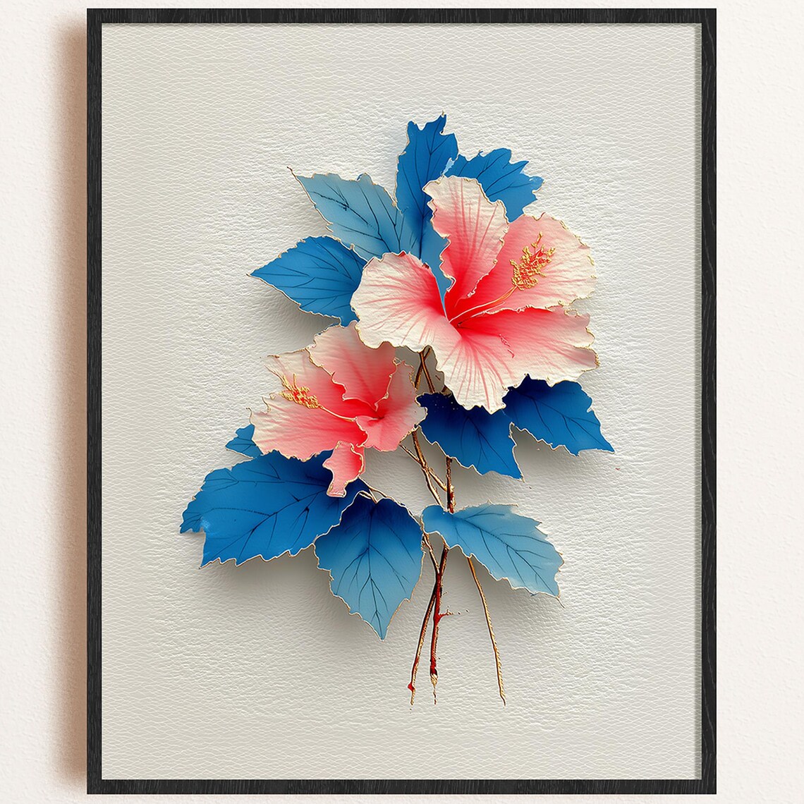 Coral Hibiscus Art Print, Tropical Floral Decor