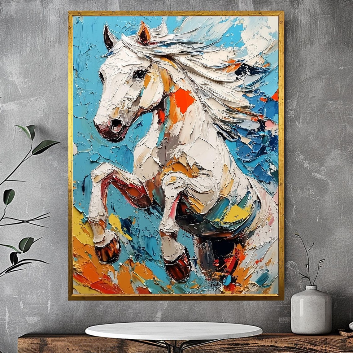 Wall Art Horse Art Wall Decor Horse Print Home Decor Fantasy Art Dreamy Art Framed Horse Wall Hanging Horse Painting Equine