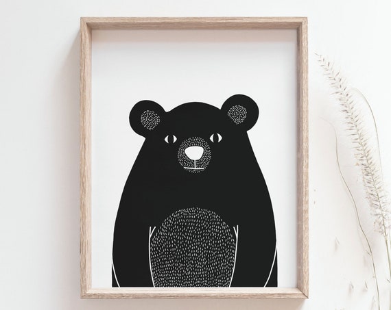 Baby Bear Minimalist Nursery Art Print, Scandinavian