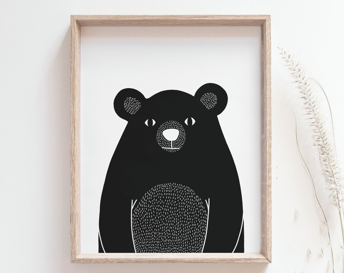 Baby Bear Minimalist Nursery Art Print, Scandinavian