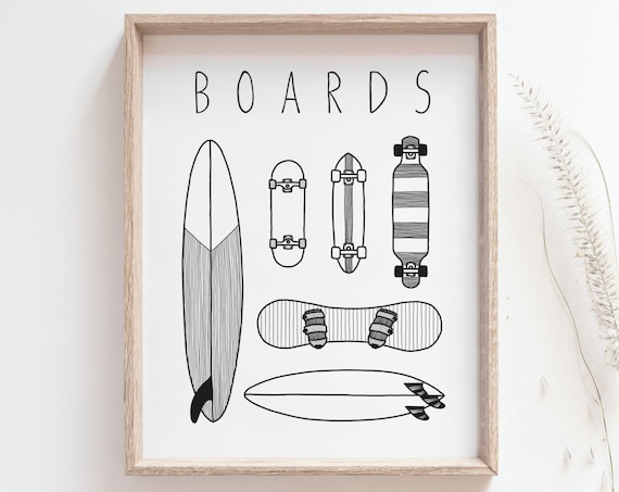 Boards Print Surfboard Snowboard Skateboard Poster Black And White Minimalist Art Beach House Decor Surf Poster Mailed Print