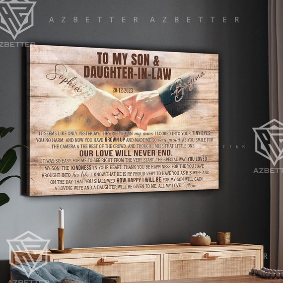 Personalized Wedding Gift For Son And Daughter In Law Custom From Mother Of The Groom Heartfelt Wall Art For Wedding Day