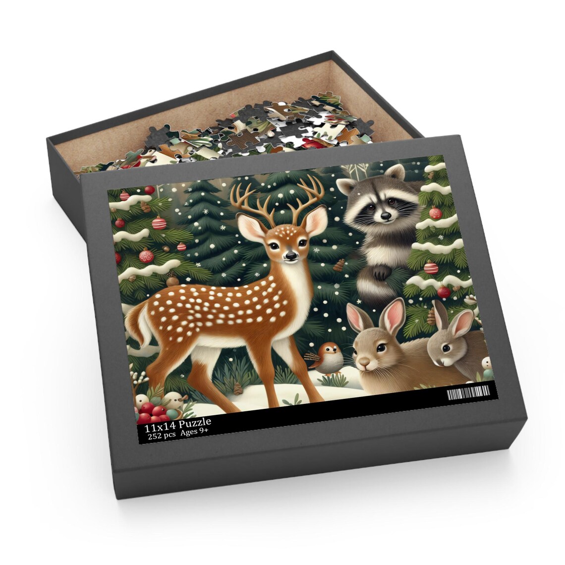 Woodland Animals Christmas Forest Jigsaw Puzzle Deer Raccoon Poster - Image 3