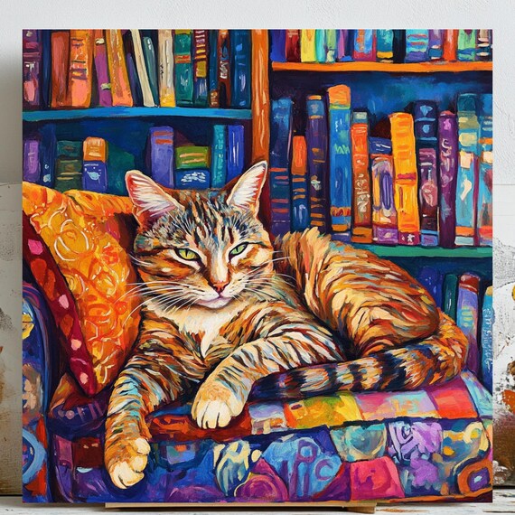 Cat On Couch, Cozy Reading Room Decor