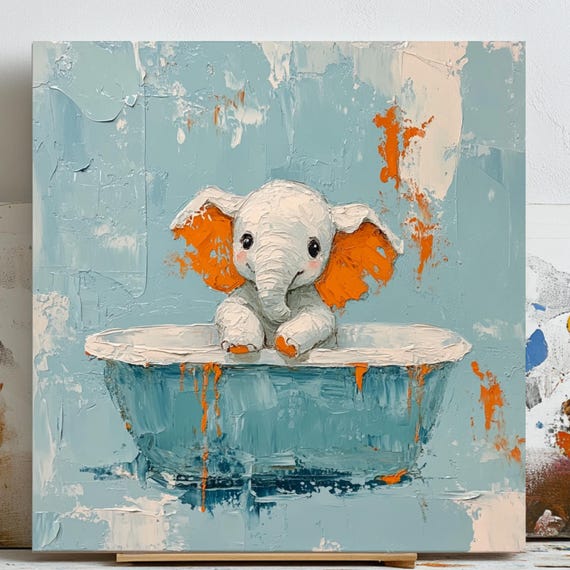 Elephant Bathroom Decor, Funny Animal Art Print