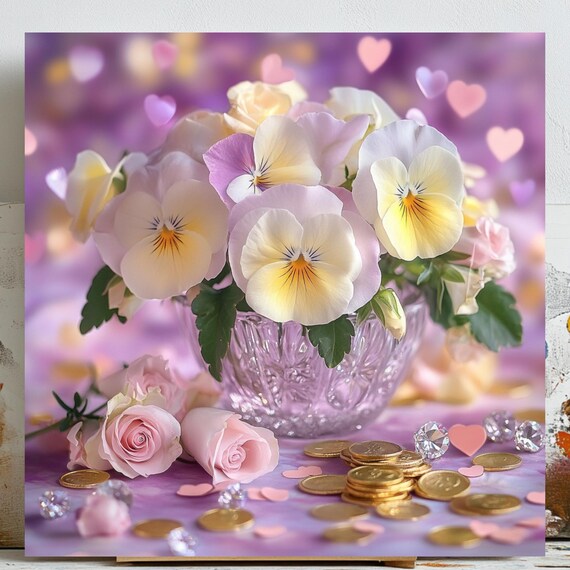 Pansy and Rose Floral Bouquet, Romantic Decor