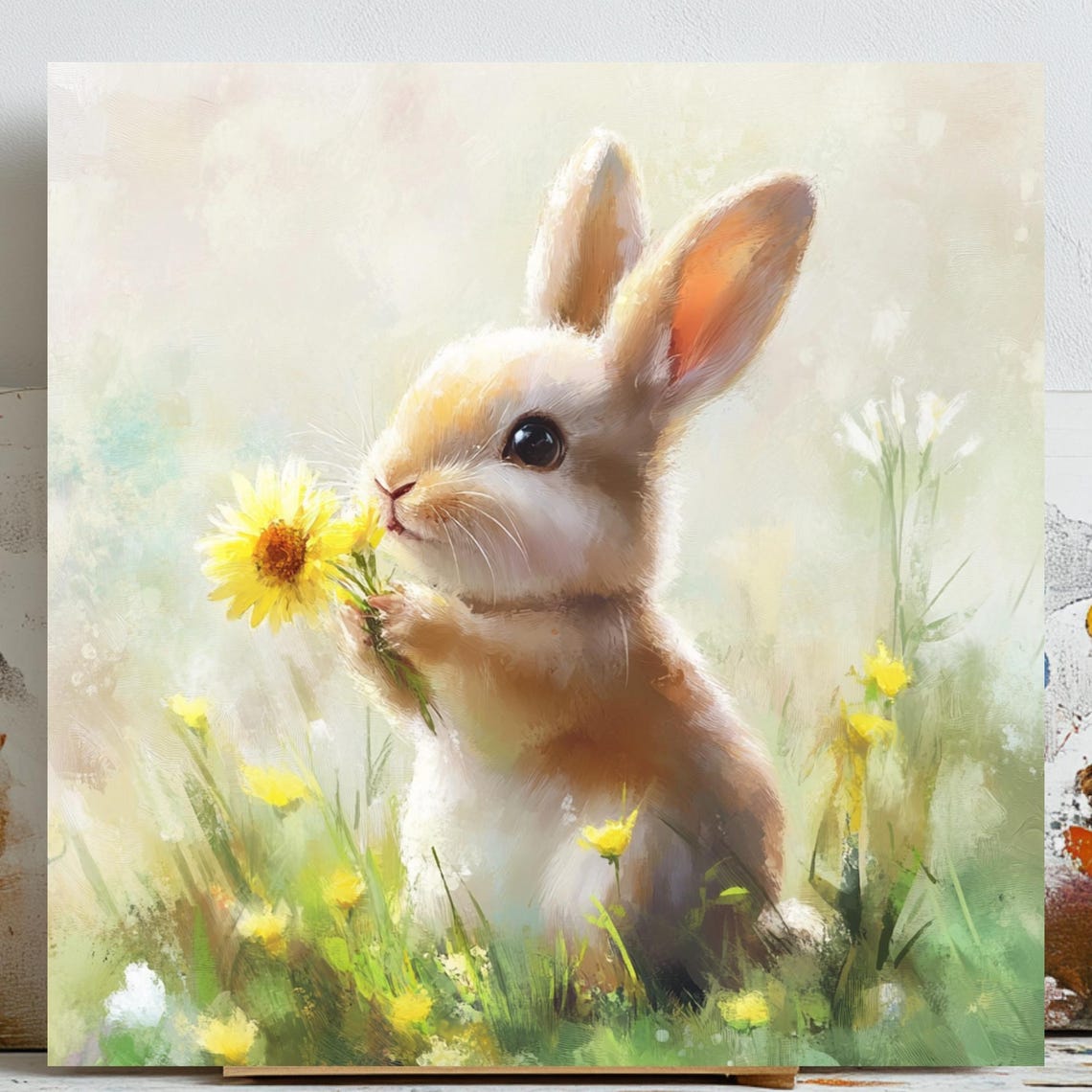 Bunny Nursery Decor, Cute Bunny Floral Art Print