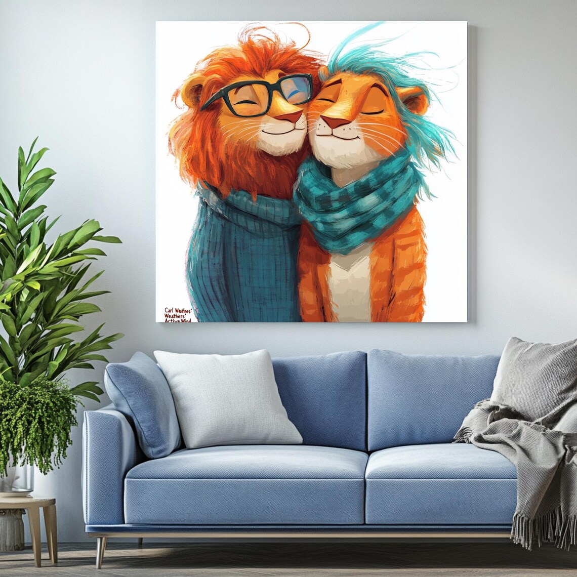 Romantic Lion Couple Art Print, Wildlife Bedroom Decor - Image 2