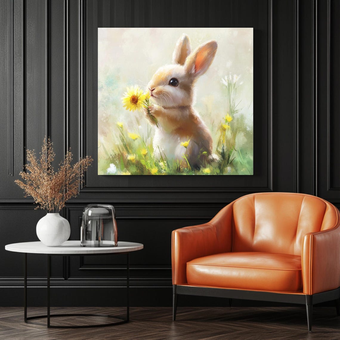Bunny Nursery Decor, Cute Bunny Floral Art Print - Image 3