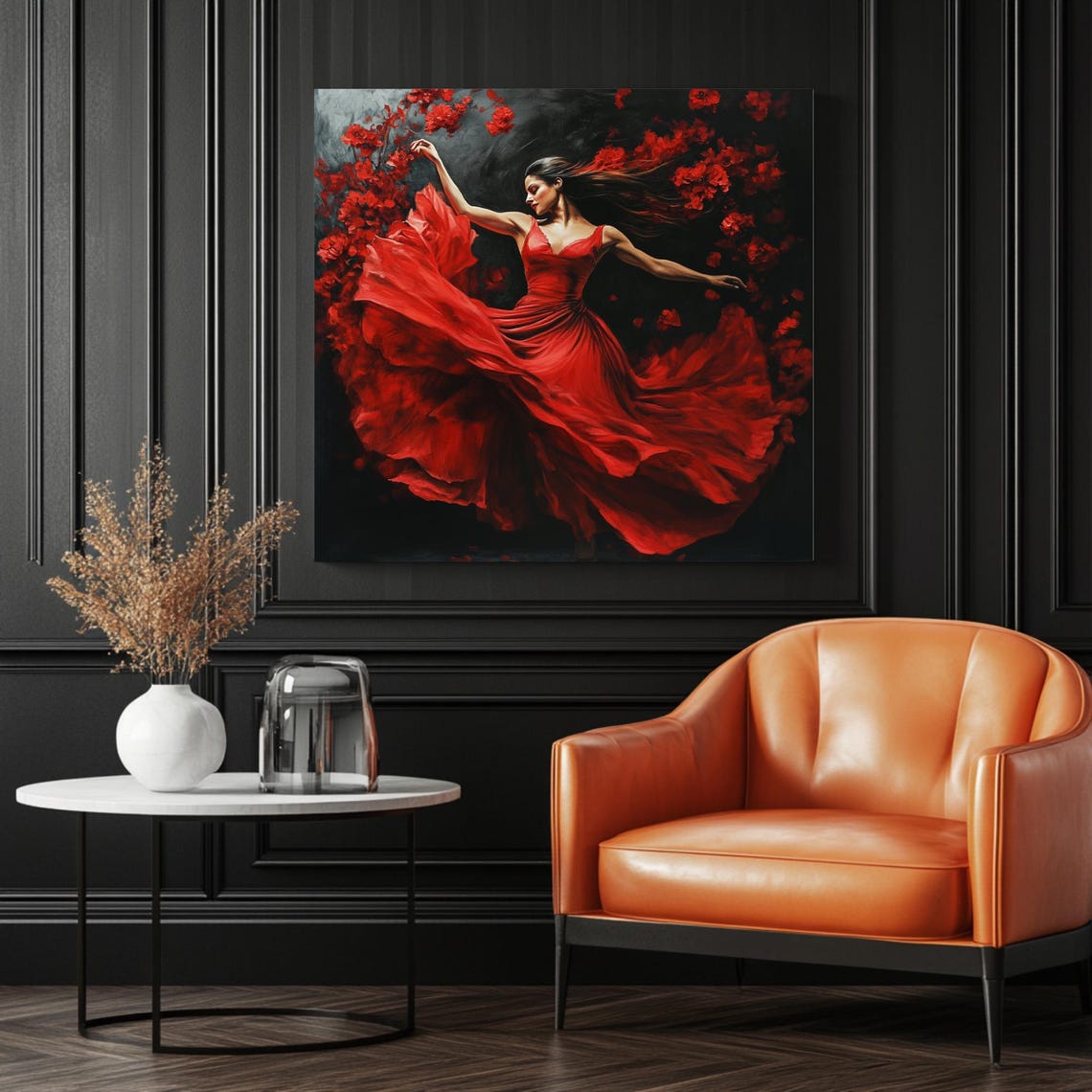 Lady in Red Dress, Dancing Woman Wall Art Print - Image 3