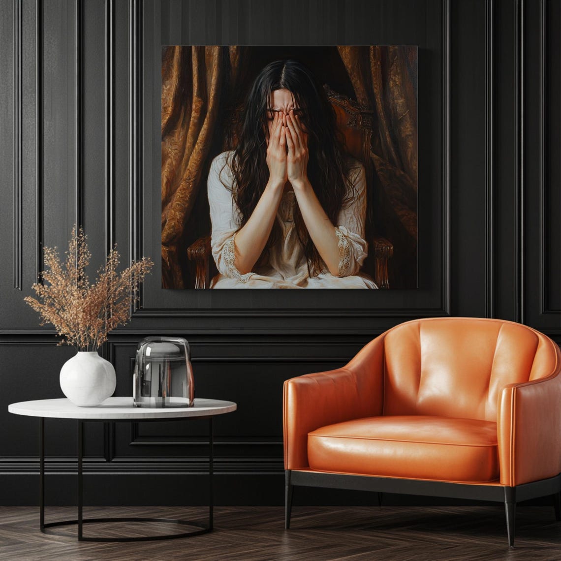 Emotional Woman Portrait, Bold Dramatic Artwork - Image 3