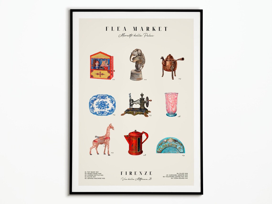 Flea Market Firenze Italy Vintage Antique Finds Chart Art Poster
