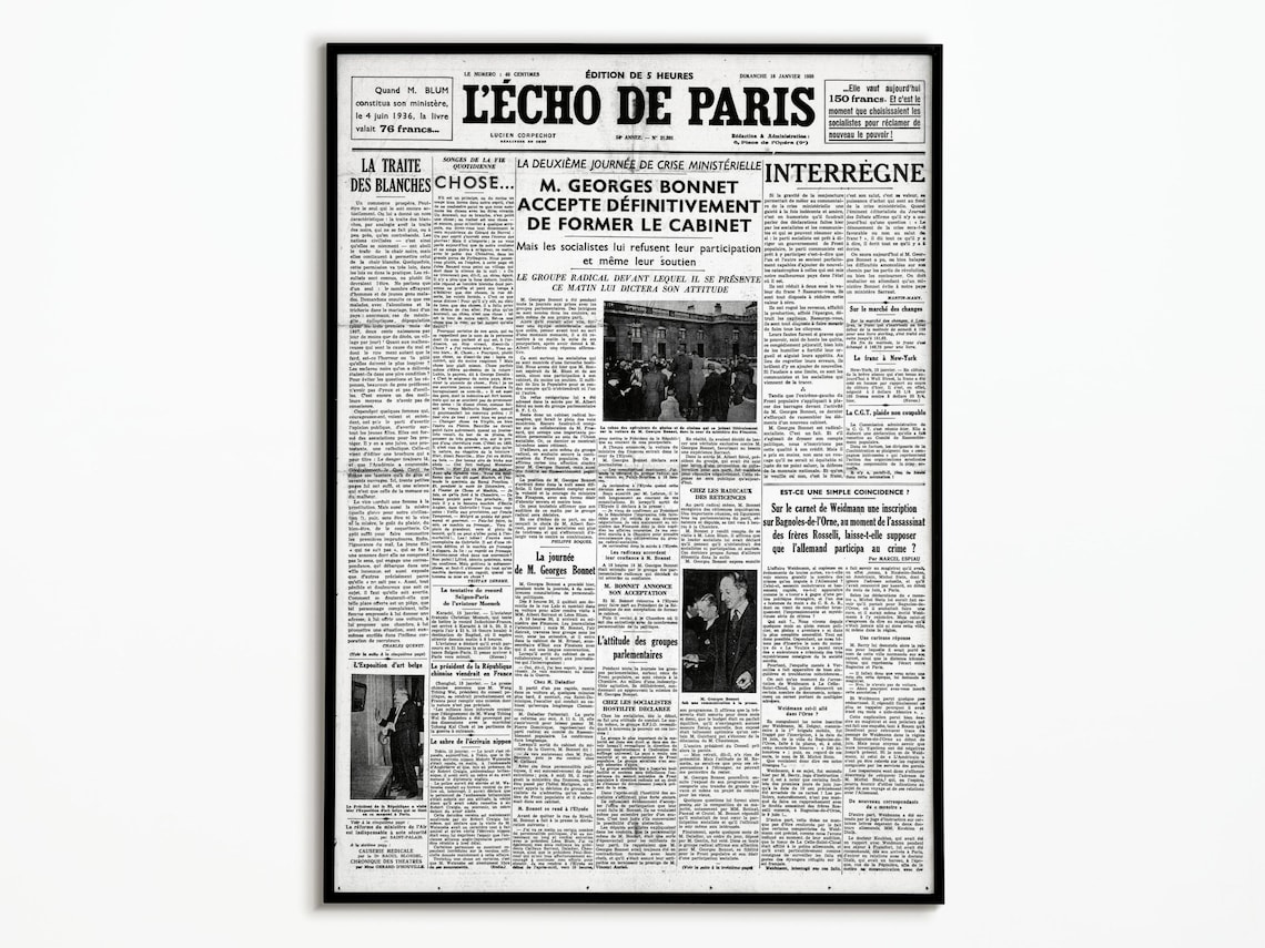 LEcho de Paris Vintage French Newspaper Front Page Historic Art Poster