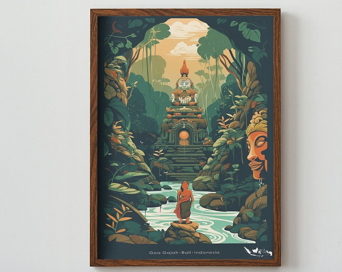 Goa Gajah Bali Indonesia Mystical Jungle Shrine Temple Travel Poster