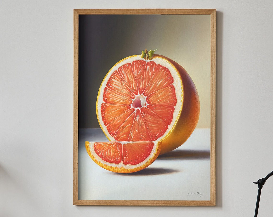 Grapefruit Half Oil Painting Citrus Still Life Kitchen Poster