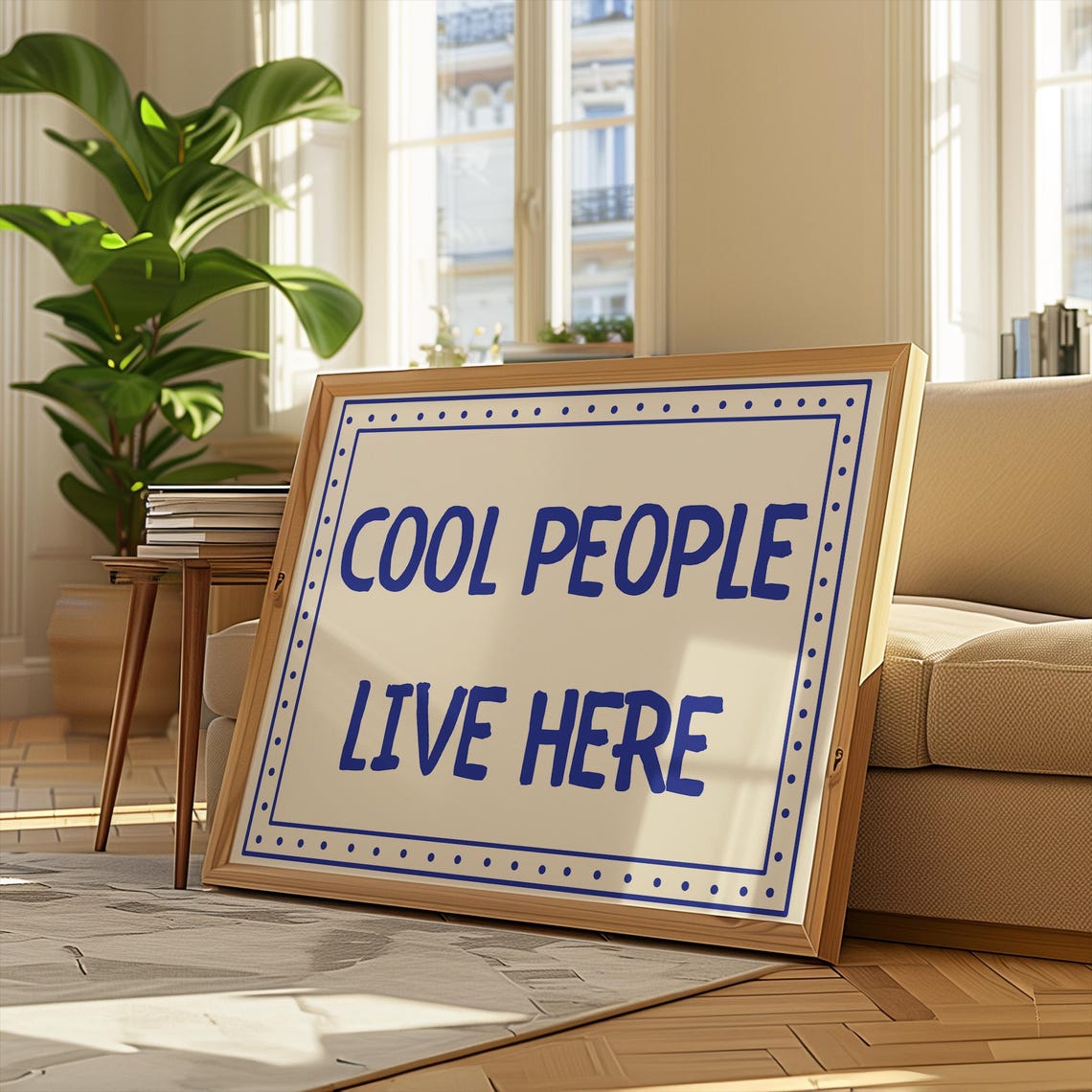 Cool People Live Here Blue Typography Quote Horizontal Roommate Poster