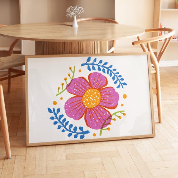 Colorful Floral Art Print Abstract Botanical Poster Maximalist Decor