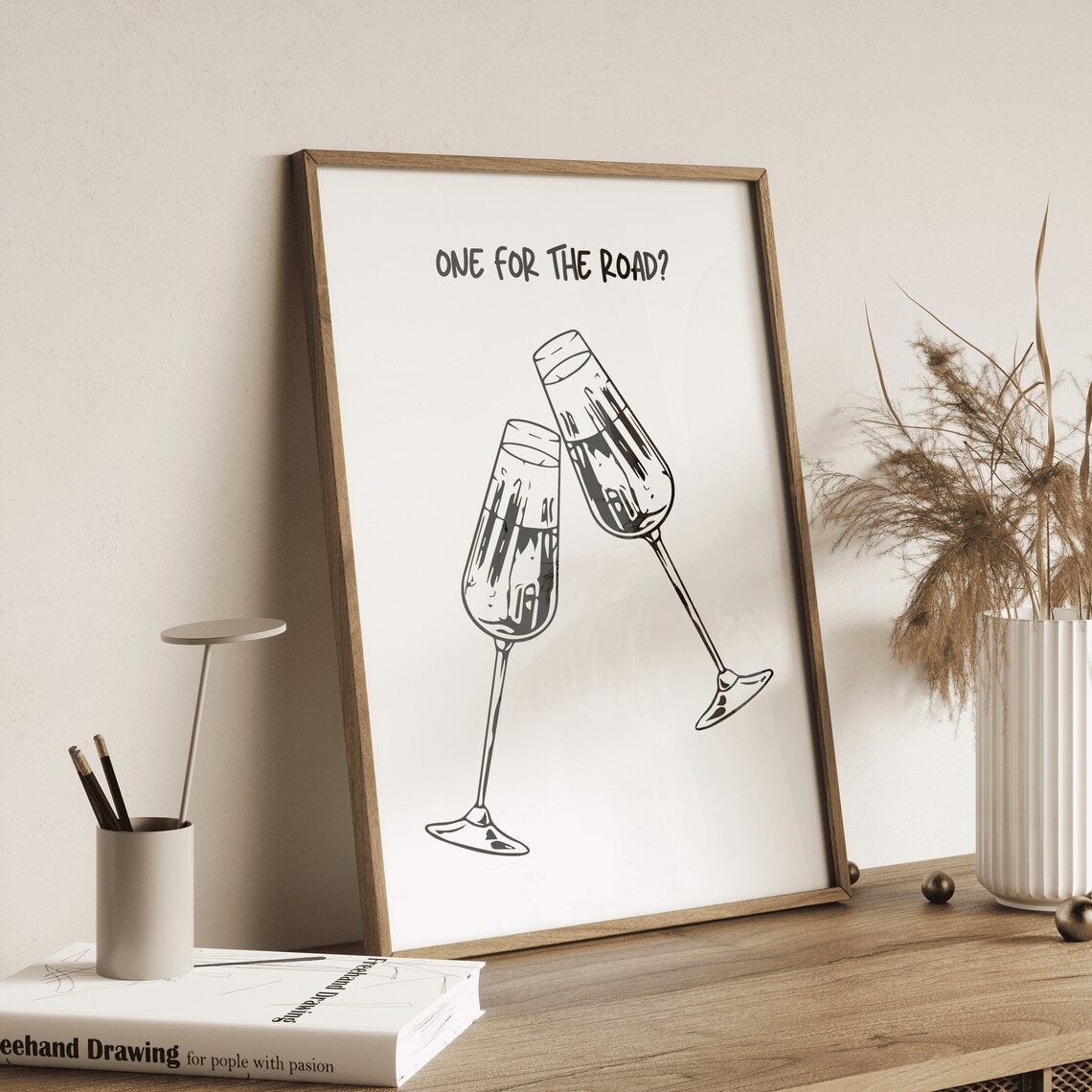 One for the Road Champagne Glasses Minimalist Bar Quote Poster - Image 4