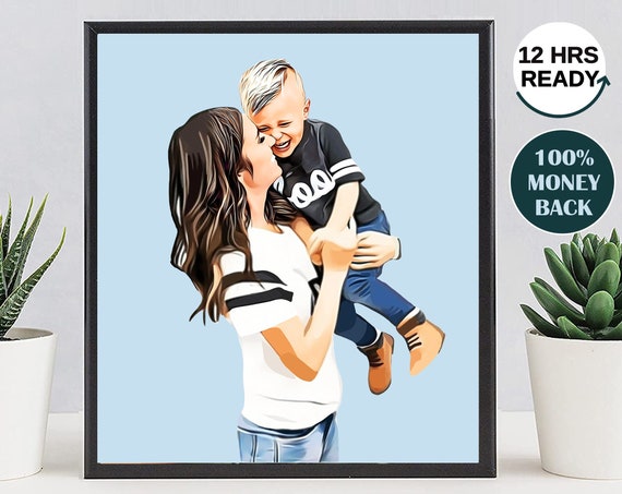 Joyful Mother Lifting Her Laughing Son Cartoon Pop Art Family Poster