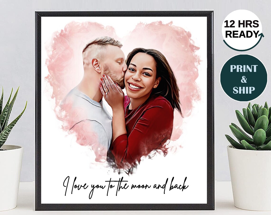 I Love You to the Moon and Back Sweet Couple Portrait Love Poster