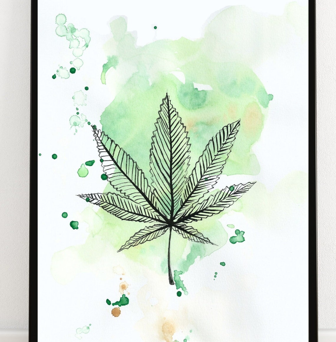 Cannabis Leaf Watercolor Botanical Art Print Green Herbal Wall Decor - Image 2
